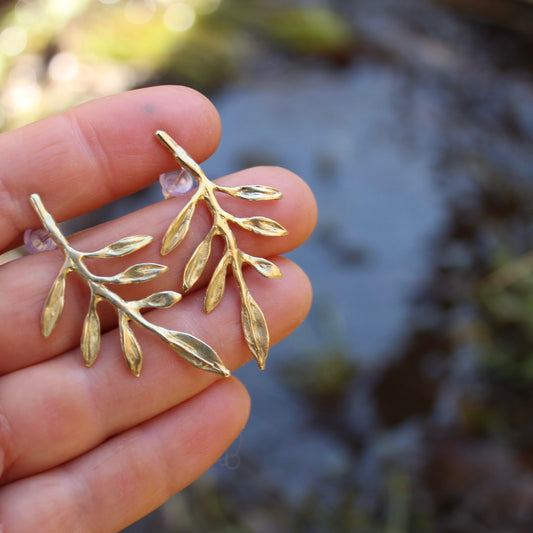 Aros hoja de Olivo pequeñas en bronce