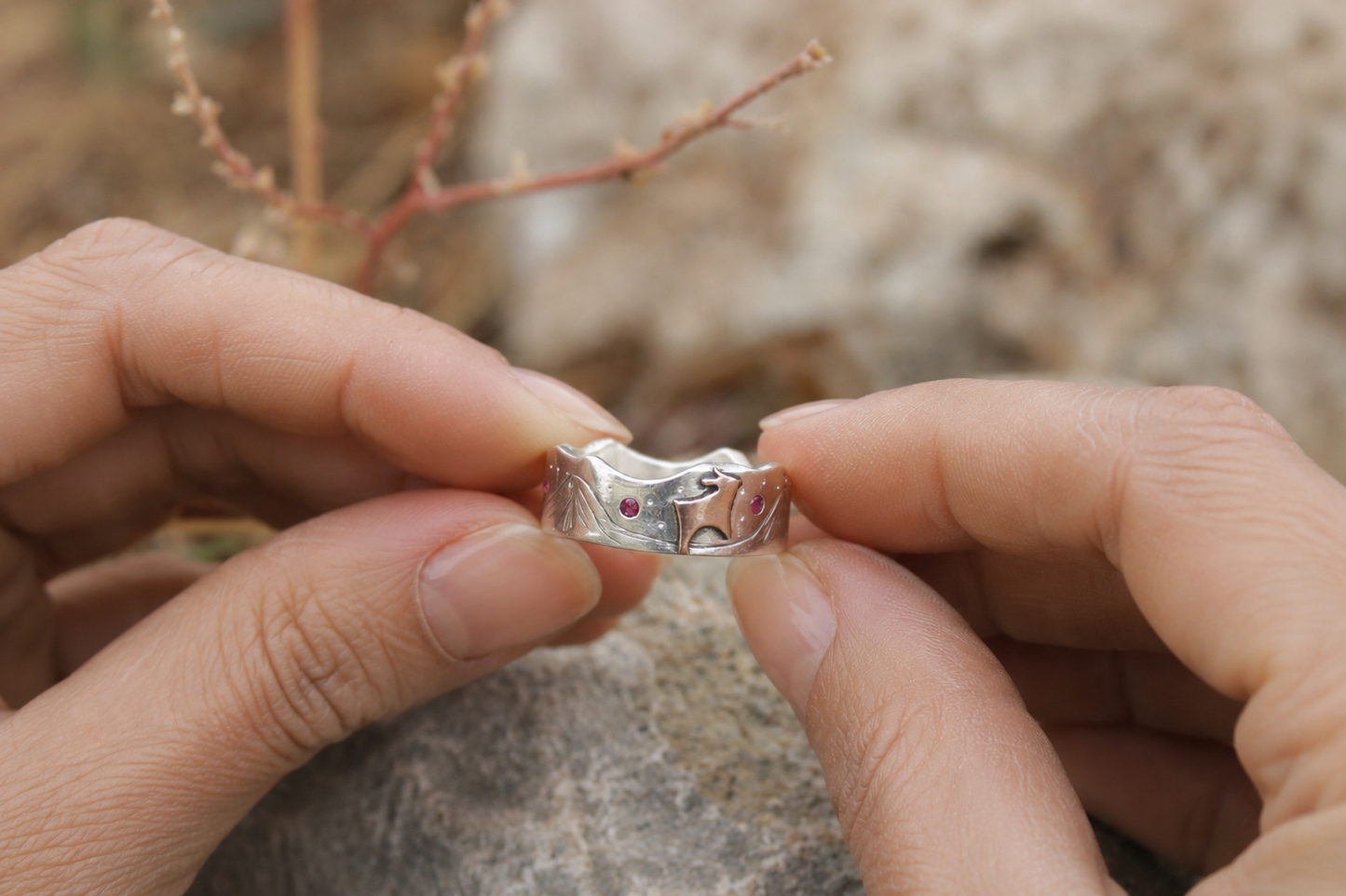 Anillo plata 950 cabras del Valle de Elqui