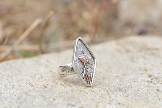 Anillo Aves Bajo las Estrellas en Plata 950 con Circones | Forjadas