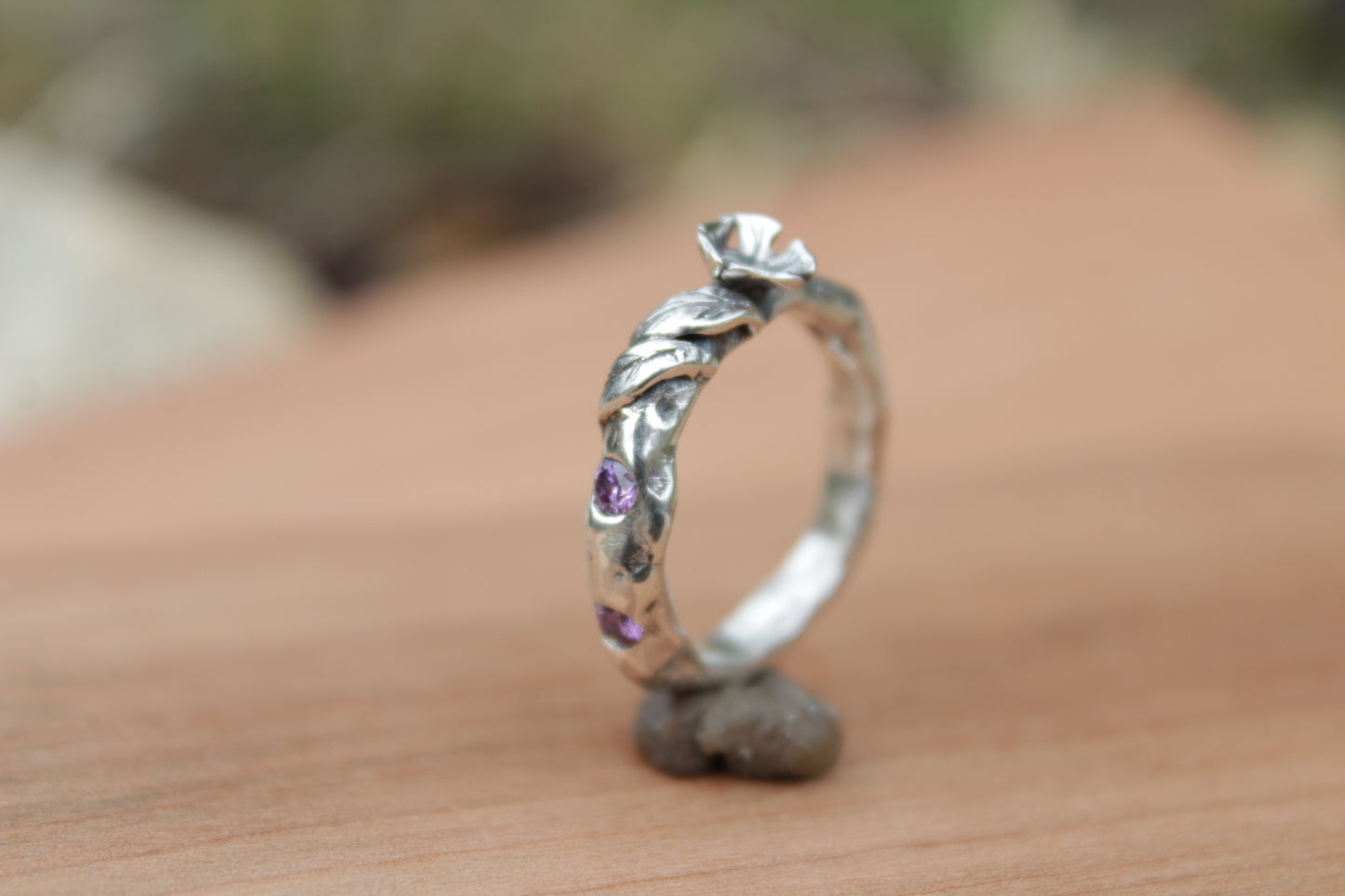 Anillo de Plata 950 Rama, Flor y Circones | Joyería Inspirada en la Naturaleza