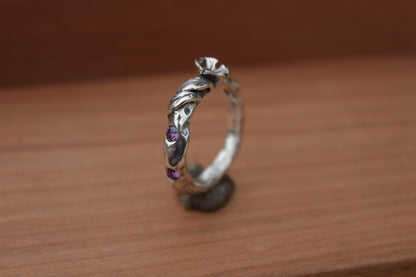 Anillo de Plata 950 Rama, Flor y Circones | Joyería Inspirada en la Naturaleza