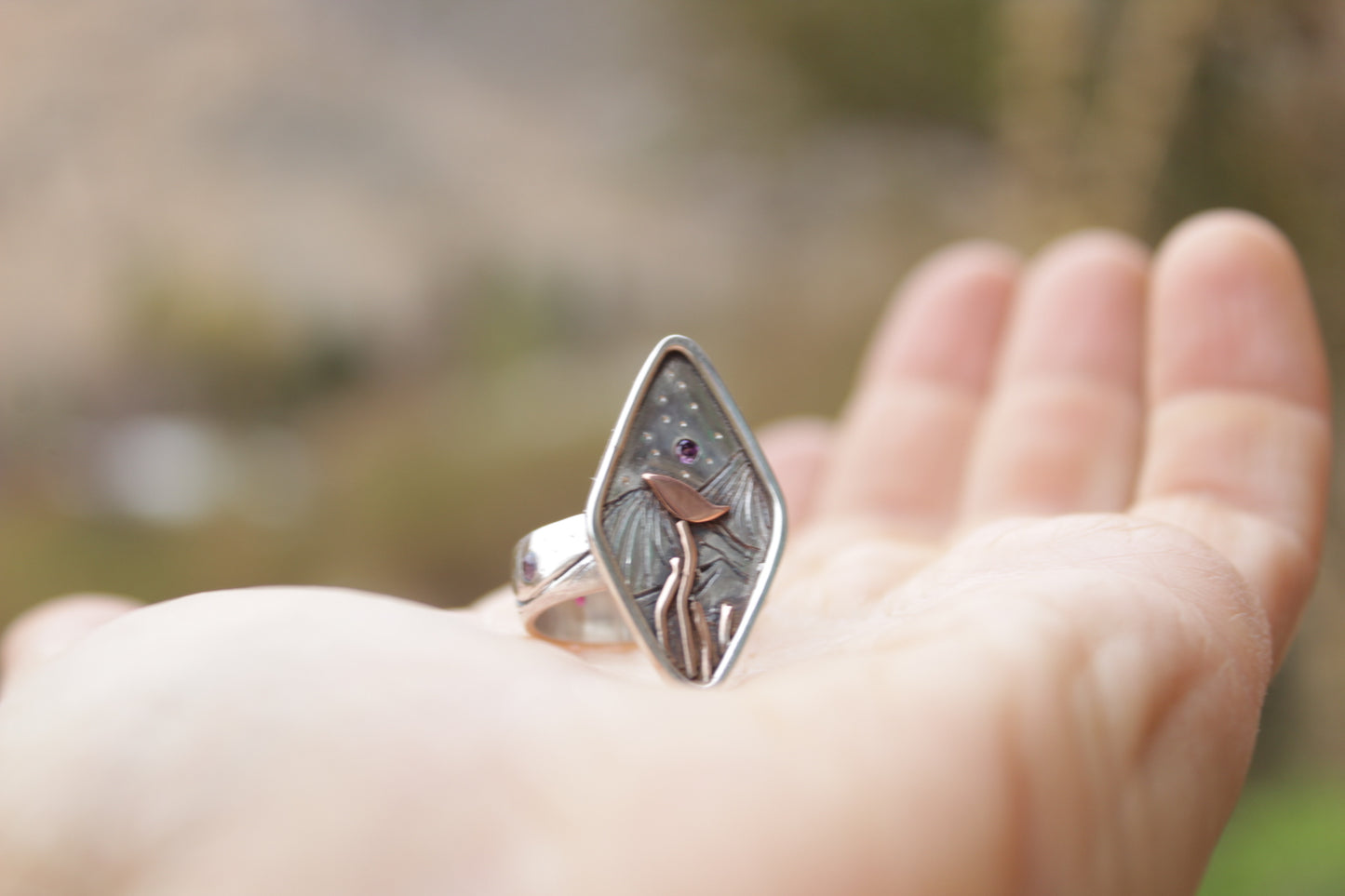 Anillo Aves Bajo las Estrellas en Plata 950 con Circones | Forjadas