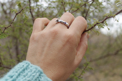 Anillo de Plata 950 Rama, Flor y Circones | Joyería Inspirada en la Naturaleza
