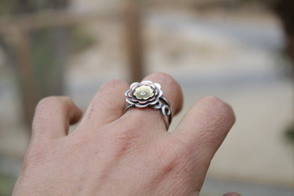 Anillo Flor de Forja en Plata 950, cobre y Bronce | Joyería Artesanal Chilena