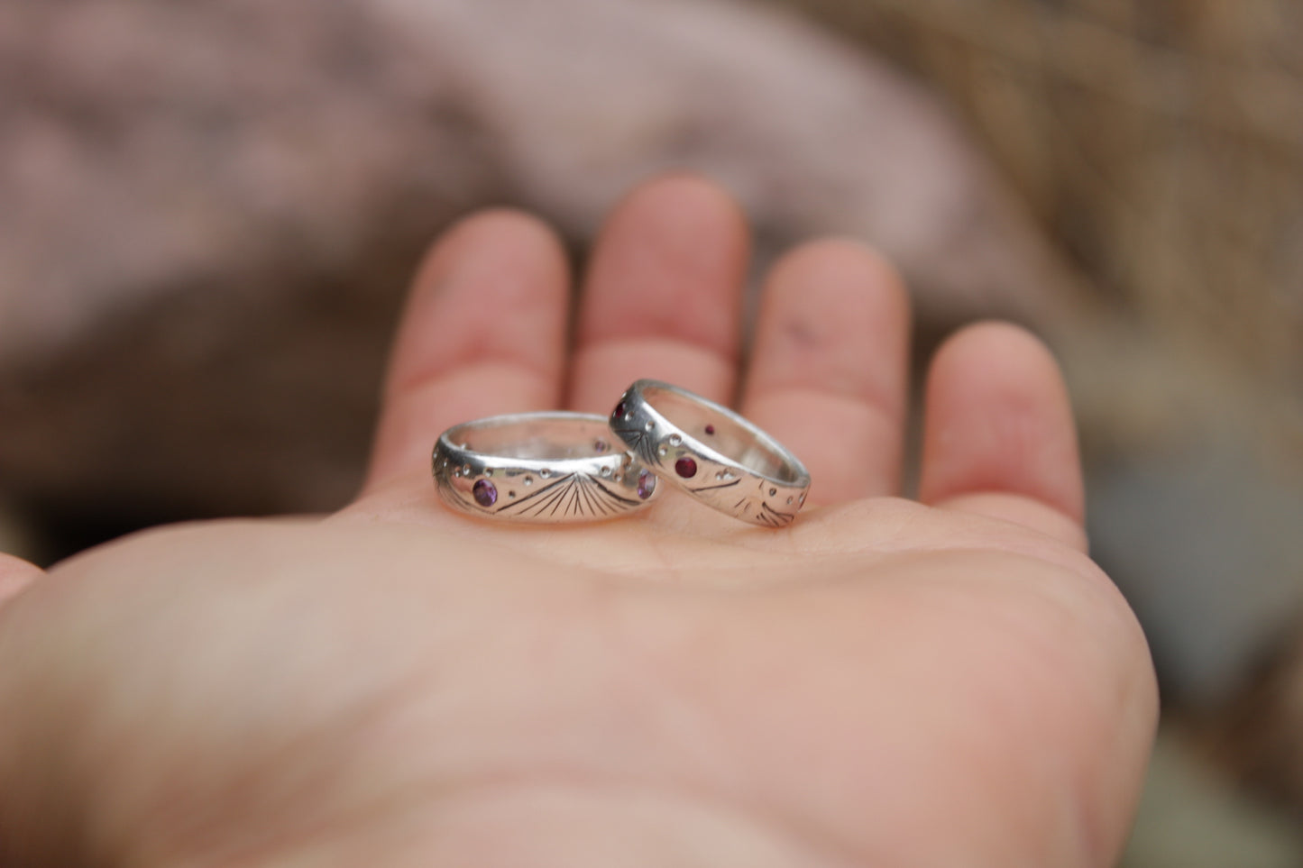 Anillos de Plata 950 y circones. Cordillera y noches estrelladas