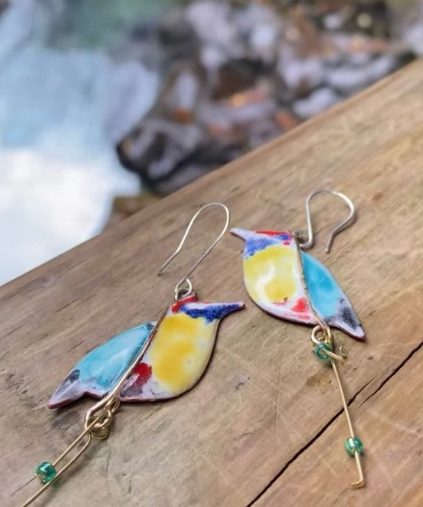 Aros de Plata 950 y cobre esmaltado al fuego por ambos lados. Opción gancho. 