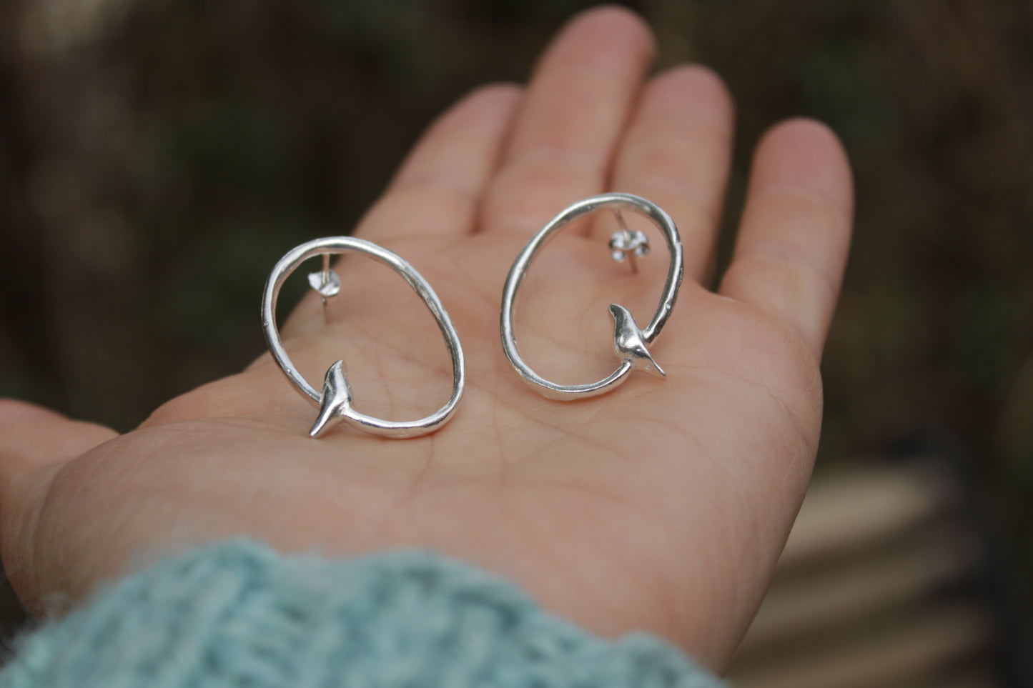 Aros de plata 950 Ave sobre Rama inspirados en la naturaleza del Valle de Elqui