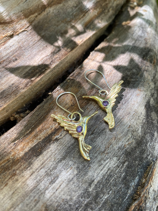 Aros colibrí bronce y piedra