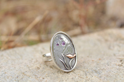 Anillo Aves Bajo las Estrellas en Plata 950 con Circones | Forjadas