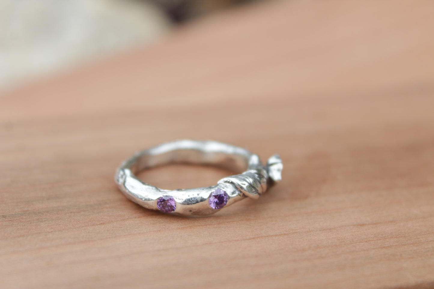 Anillo de Plata 950 Rama, Flor y Circones | Joyería Inspirada en la Naturaleza