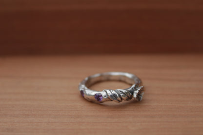 Anillo de Plata 950 Rama, Flor y Circones | Joyería Inspirada en la Naturaleza