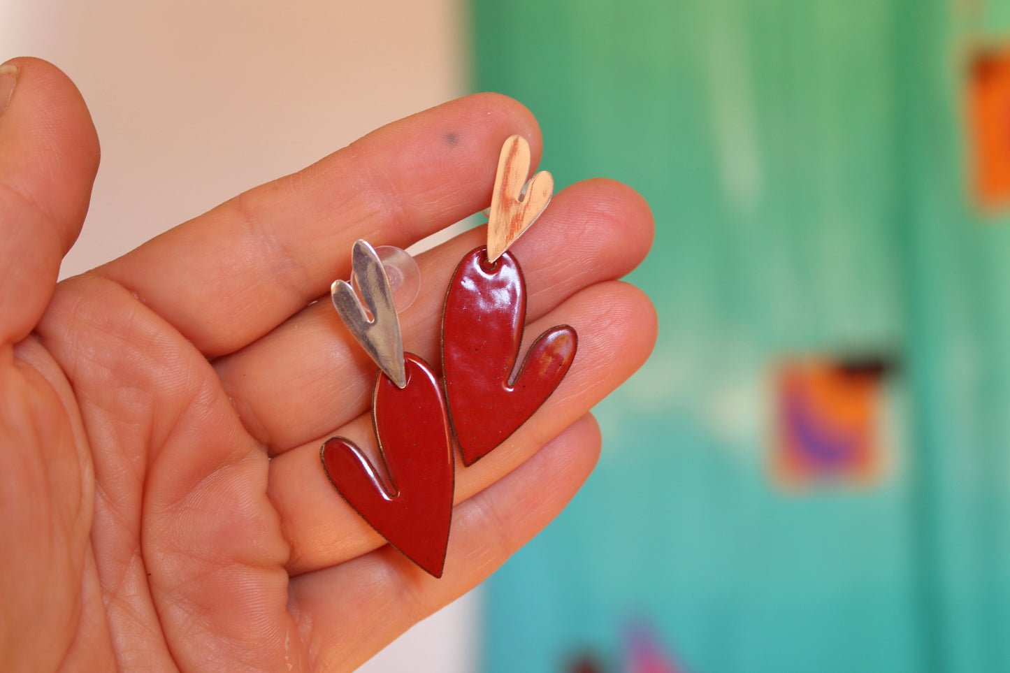 Corazón Plata y cobre esmaltado al fuego